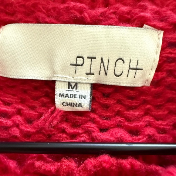 Pinch Color Blocked Crew Neck Hand-knit Chunky Sweater Red Pink Blue- Medium - Picture 3 of 7